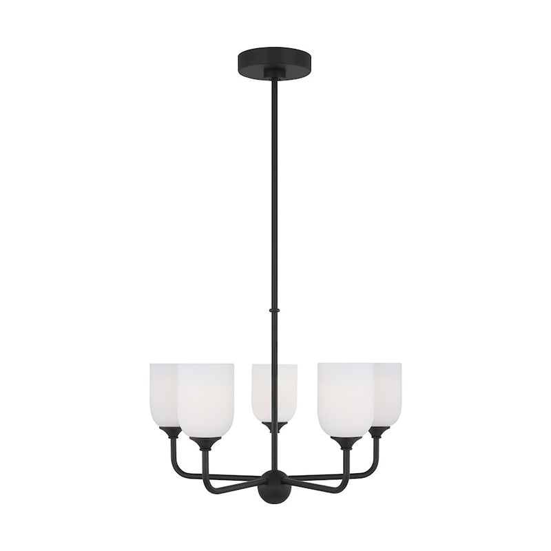 Generation Lighting Emile 5 Light Chandelier, Black/Etched/White - GLC1085MBK