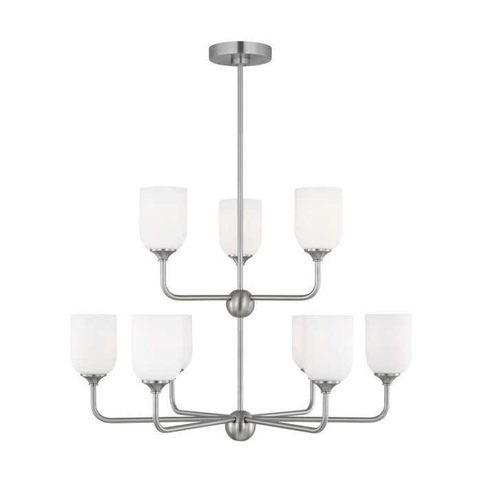 Generation Lighting Emile 9 Light Chandelier, Steel/Etched/White - GLC1109BS