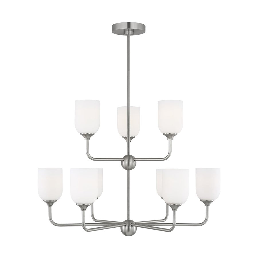 Generation Lighting Emile 9 Light Chandelier, Steel/Etched/White - GLC1109BS