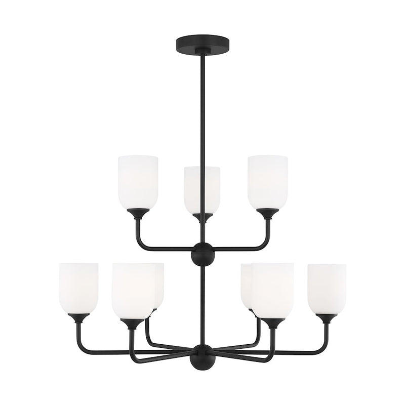 Generation Lighting Emile 9-Lt LED Chandelier, Black/Etch/White - GLC1109EN3-MBK