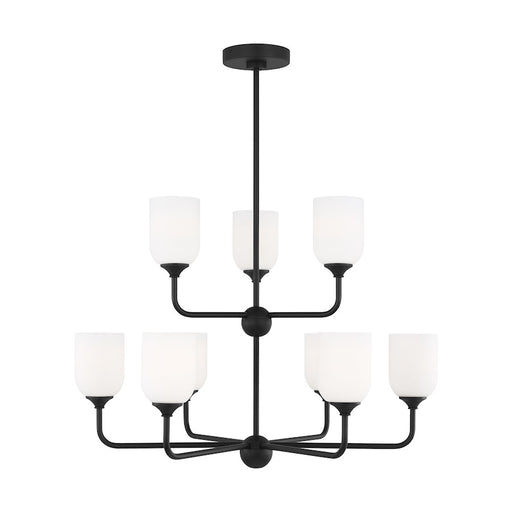 Generation Lighting Emile 9 Light Chandelier, Black/Etched/White - GLC1109MBK