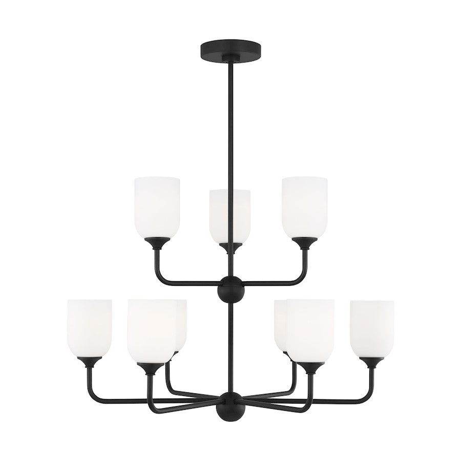 Generation Lighting Emile 9 Light Chandelier, Black/Etched/White - GLC1109MBK