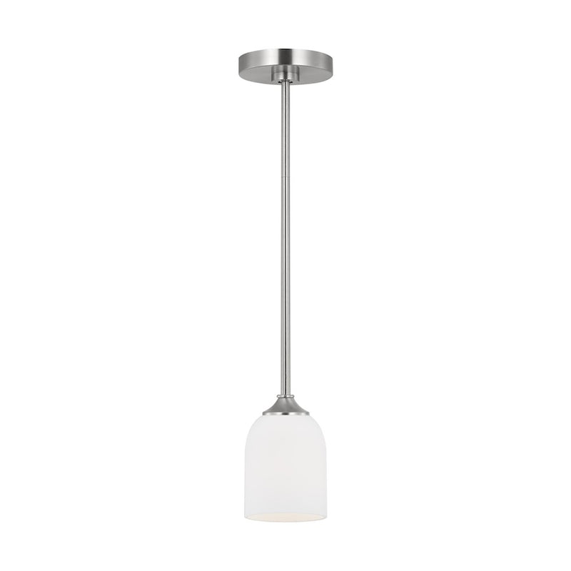 Generation Lighting Emile 1 Light Pendant, Steel/Etched/White - GLP1021BS