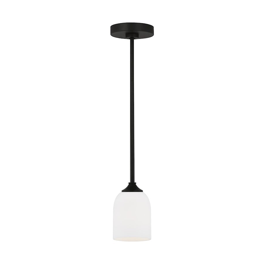 Generation Lighting Emile 1 Light Pendant, Black/Etched/White - GLP1021MBK