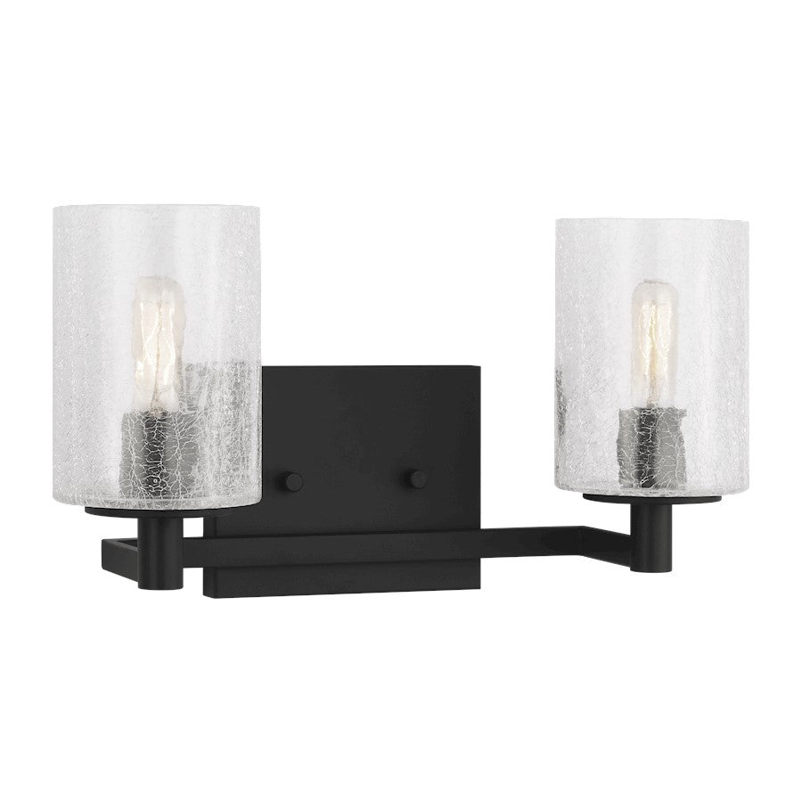 Generation Lighting Parker 2Lt T8 Wall Sconce, Black/Clear Crackle - GLV1032MBK