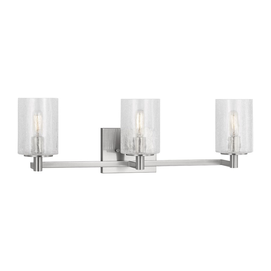 Generation Lighting Parker 3Lt Wall Sconce, Steel/Clear Crackle - GLV1033EN-BS