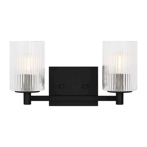 Generation Lighting Lando 2Lt T8 Wall Sconce, Black/Clear Fluted - GLV1042MBK