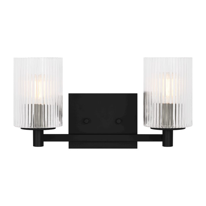 Generation Lighting Lando 2Lt T8 Wall Sconce, Black/Clear Fluted - GLV1042MBK