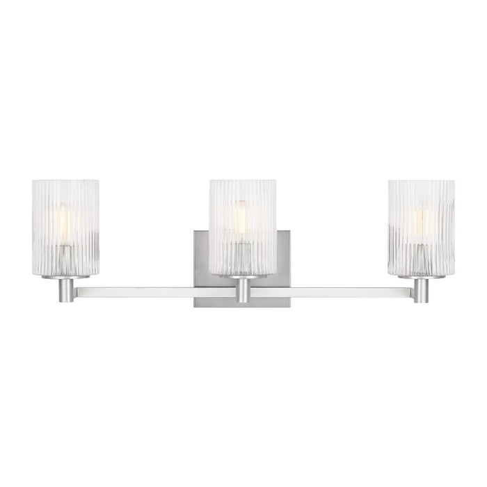 Generation Lighting Lando 3Lt T8 Wall Sconce, Steel/Clear Fluted - GLV1043BS