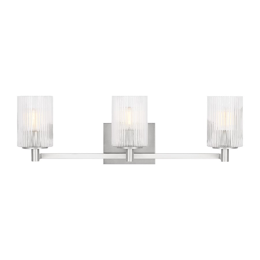 Generation Lighting Lando 3Lt Wall Sconce, Steel/Clear Fluted - GLV1043EN-BS