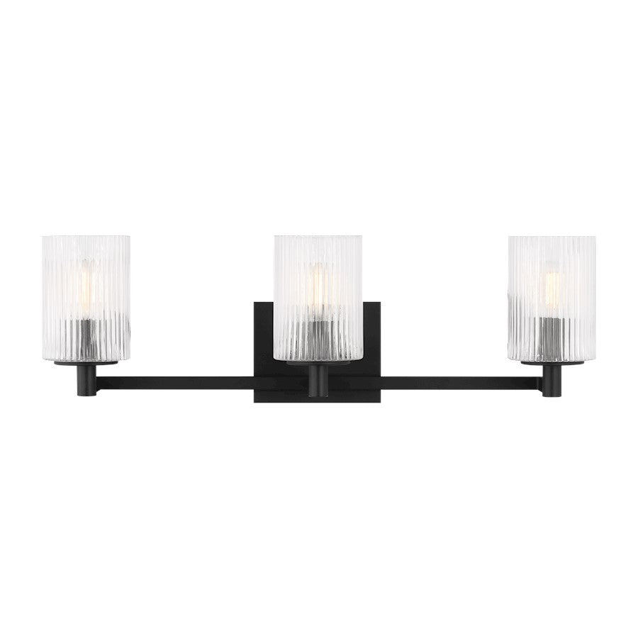 Generation Lighting Lando 3Lt Wall Sconce, Black/Clear Fluted - GLV1043EN-MBK