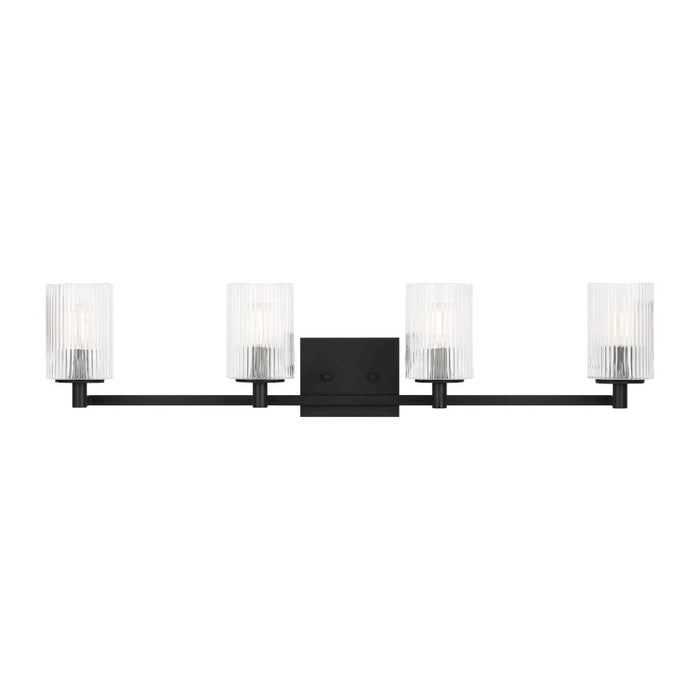 Generation Lighting Lando 4Lt Wall Sconce, Black/Clear Fluted - GLV1044EN-MBK