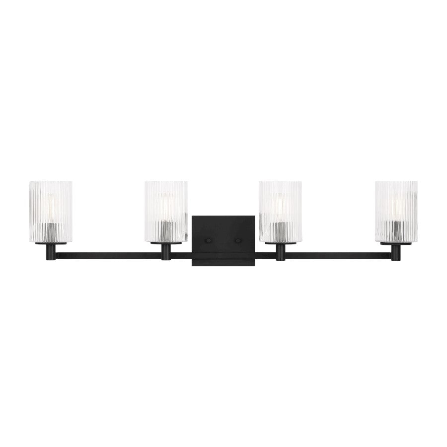 Generation Lighting Lando 4Lt Wall Sconce, Black/Clear Fluted - GLV1044EN-MBK