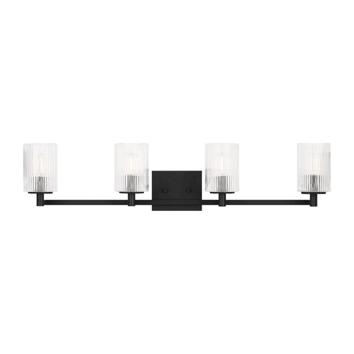 Generation Lighting Lando 4Lt T8 Wall Sconce, Black/Clear Fluted - GLV1044MBK