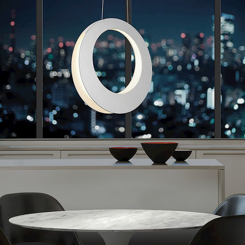 Sonneman Haro 1 Light LED 16" Pendant, Bright Satin/White