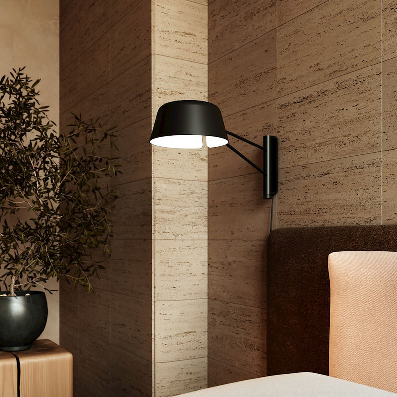 Sonneman Ray 1 Light Short Wall Lamp, Satin Black/Satin Black