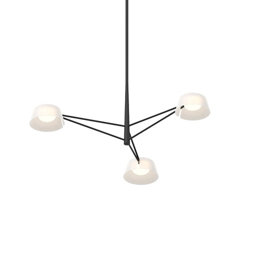 Sonneman Ray 3 Light Round Chandelier, Satin Black/Opal White - 2033-25W