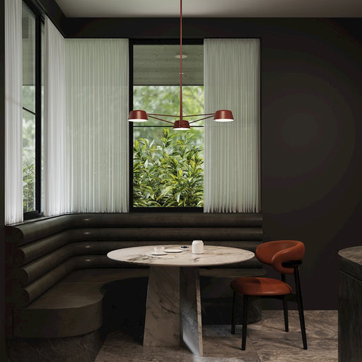 Sonneman Ray 3 Light Round Chandelier, Oxide Red/Oxide Red