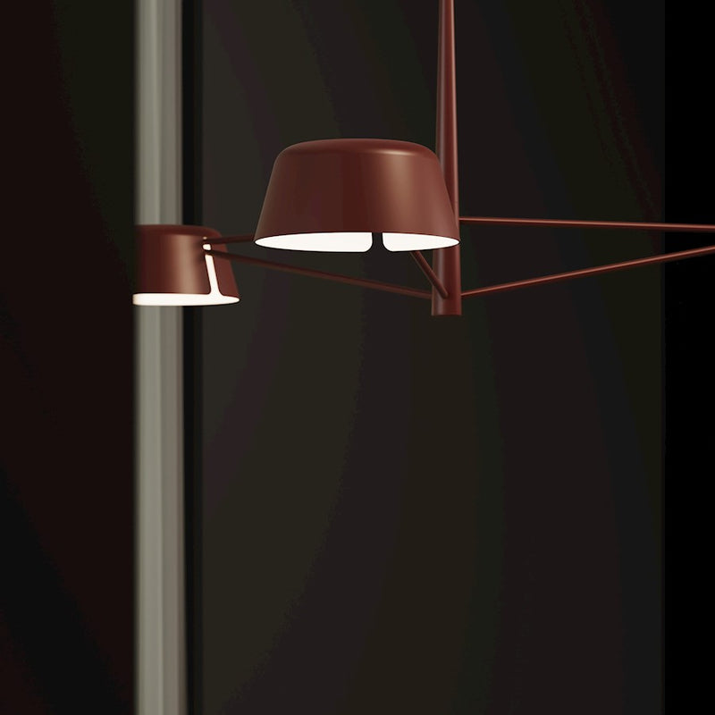 Sonneman Ray 3 Light Round Chandelier, Oxide Red/Oxide Red