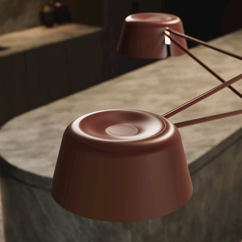 Sonneman Ray 3 Light Round Chandelier, Oxide Red/Oxide Red
