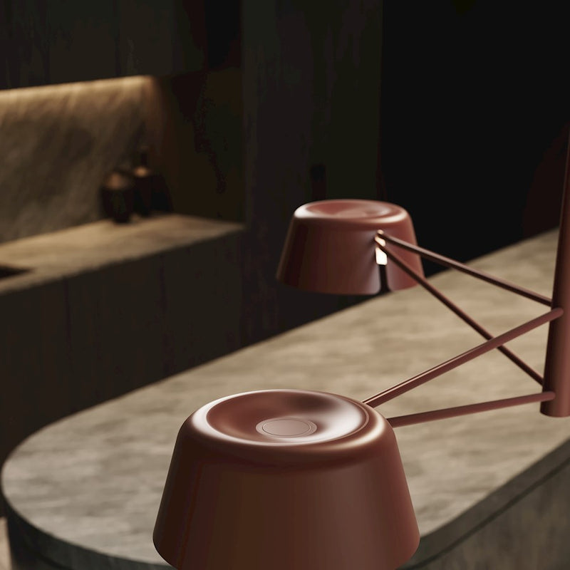 Sonneman Ray 3 Light Round Chandelier, Oxide Red/Oxide Red