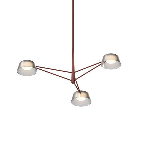 Sonneman Ray 3 Light Round Chandelier, Oxide Red/Smoked Etched - 2033-73K