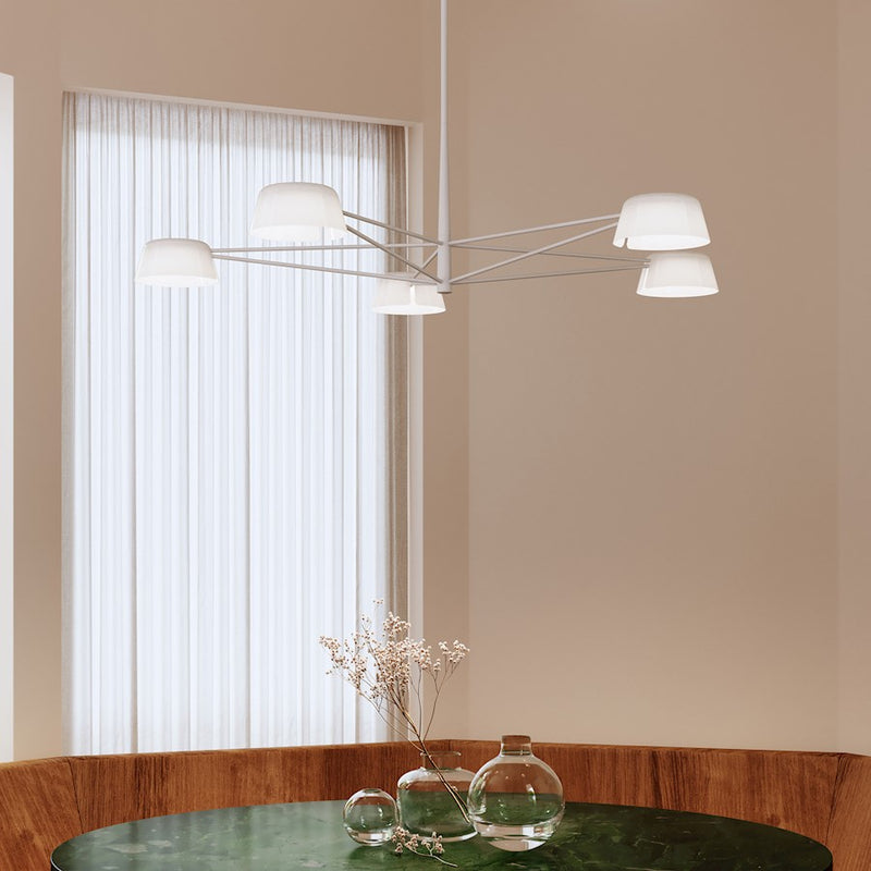 Sonneman Ray 5 Light Round Chandelier, Warm Gray/Opal White