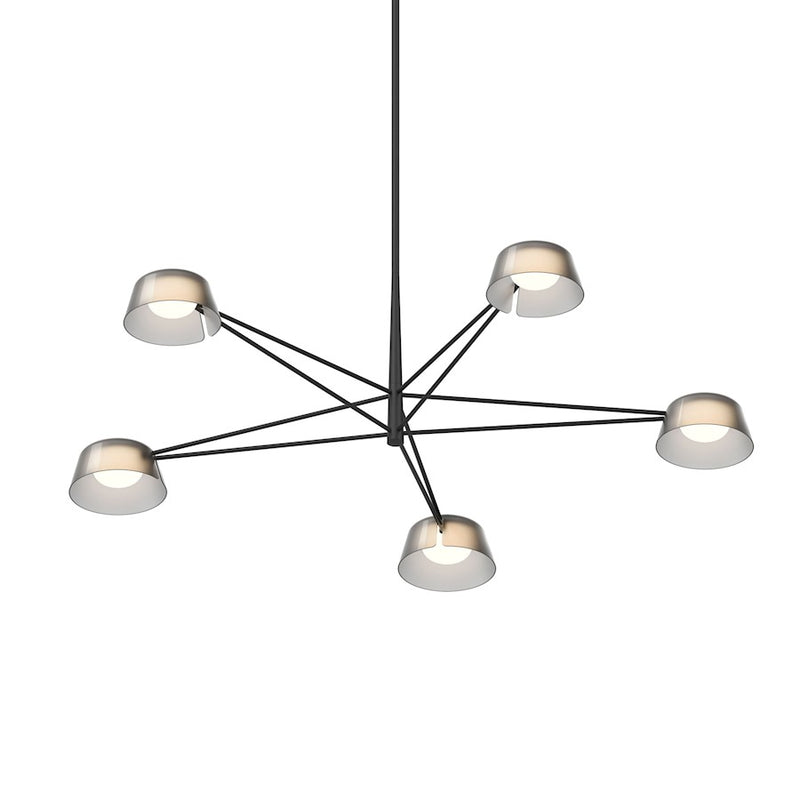 Sonneman Ray 5 Light Round Chandelier, Satin Black/Smoked Etched - 2035-25K