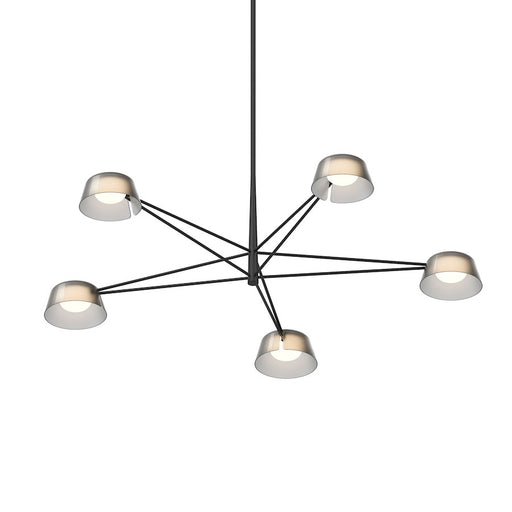 Sonneman Ray 5 Light Round Chandelier, Satin Black/Smoked Etched - 2035-25K