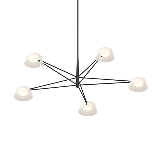 Sonneman Ray 5 Light Round Chandelier, Satin Black/Opal White - 2035-25W