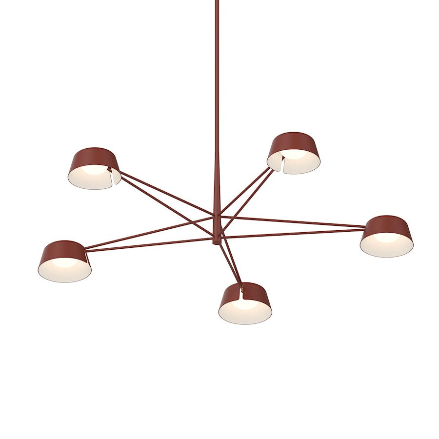 Sonneman Ray 5 Light Round Chandelier, Oxide Red/Oxide Red - 2035-73