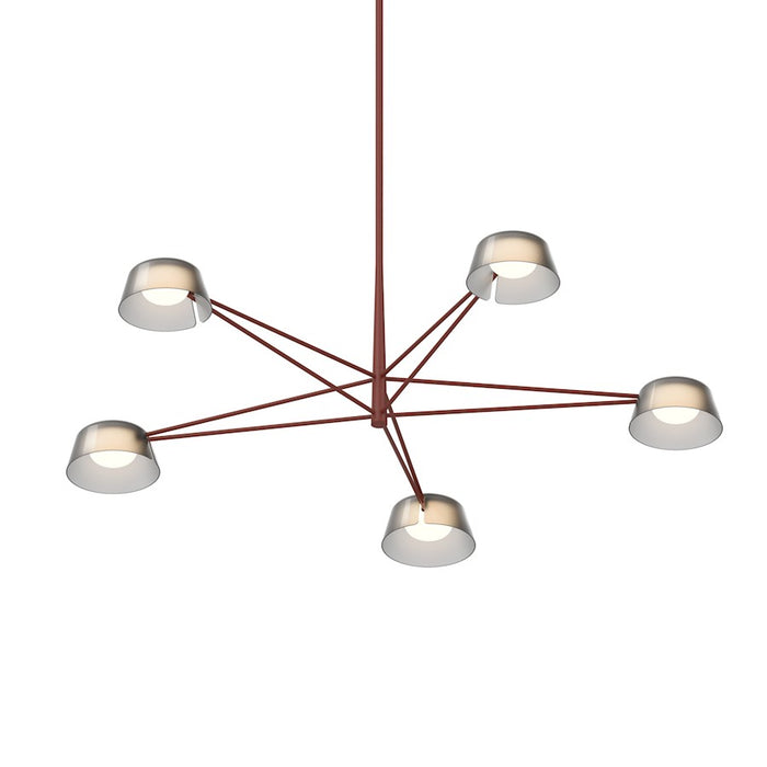 Sonneman Ray 5 Light Round Chandelier, Oxide Red/Smoked Etched - 2035-73K
