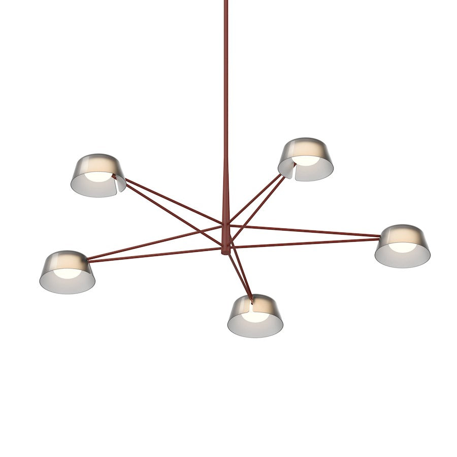 Sonneman Ray 5 Light Round Chandelier, Oxide Red/Smoked Etched - 2035-73K