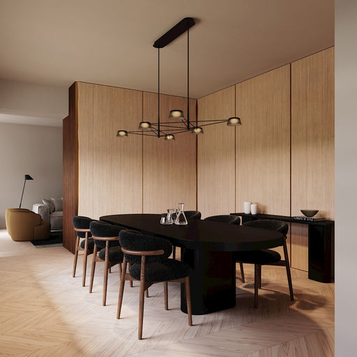 Sonneman Ray 6 Light Rectangle Chandelier, Satin Black/Smoked Etched