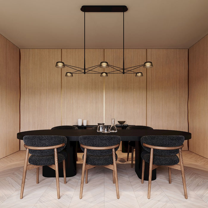 Sonneman Ray 6 Light Rectangle Chandelier, Satin Black/Smoked Etched