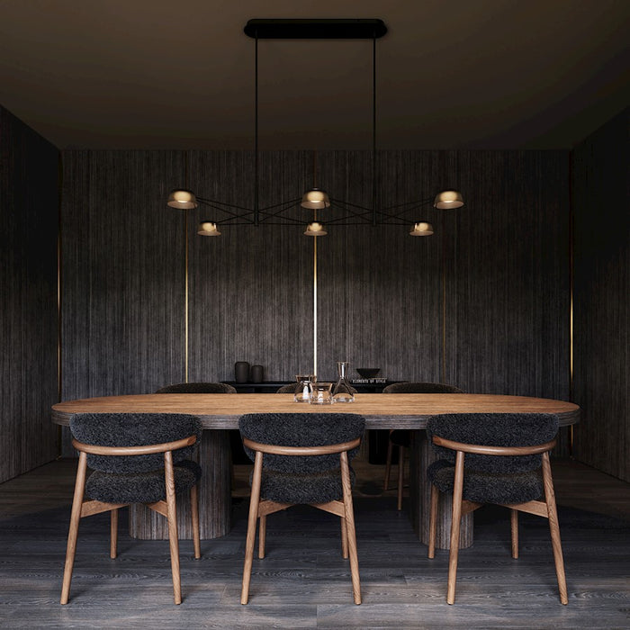 Sonneman Ray 6 Light Rectangle Chandelier, Satin Black/Smoked Etched