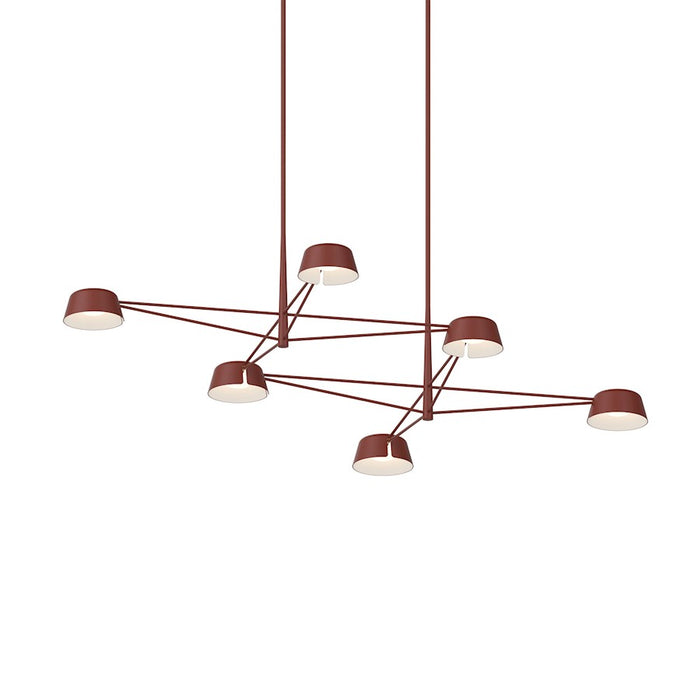 Sonneman Ray 6 Light Rectangle Chandelier, Oxide Red/Oxide Red - 2036-73
