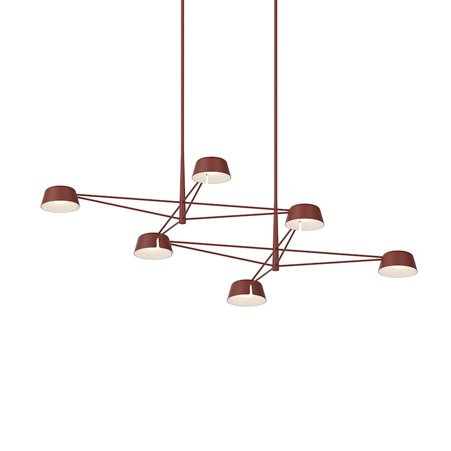 Sonneman Ray 6 Light Rectangle Chandelier, Oxide Red/Oxide Red - 2036-73