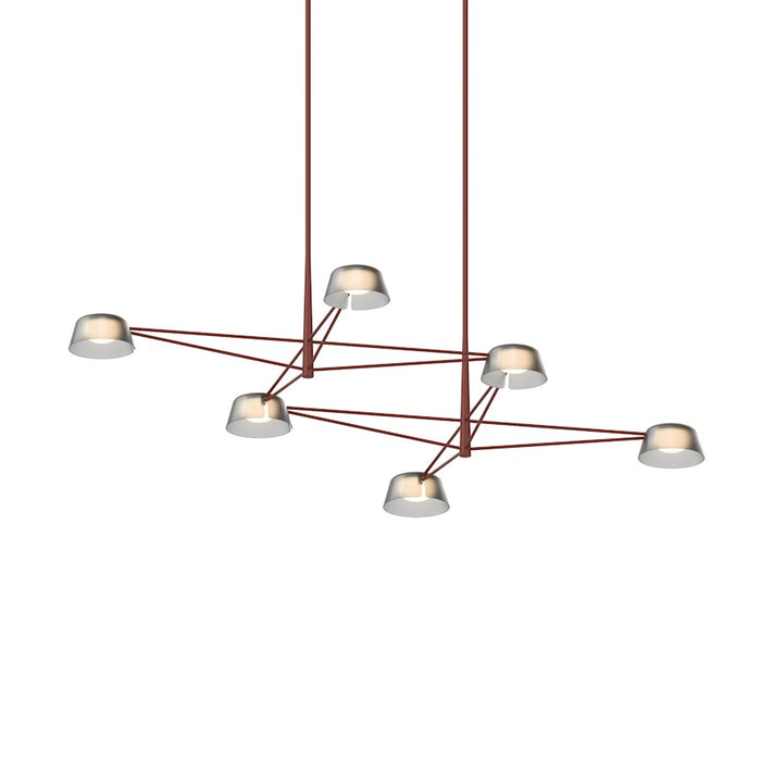 Sonneman Ray 6 Light Rectangle Chandelier, Oxide Red/Smoked Etched - 2036-73K