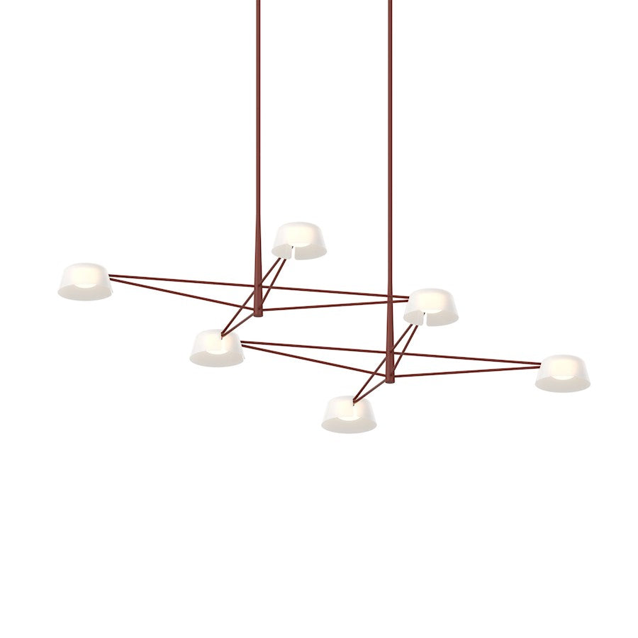 Sonneman Ray 6 Light Rectangle Chandelier, Oxide Red/Opal White - 2036-73W
