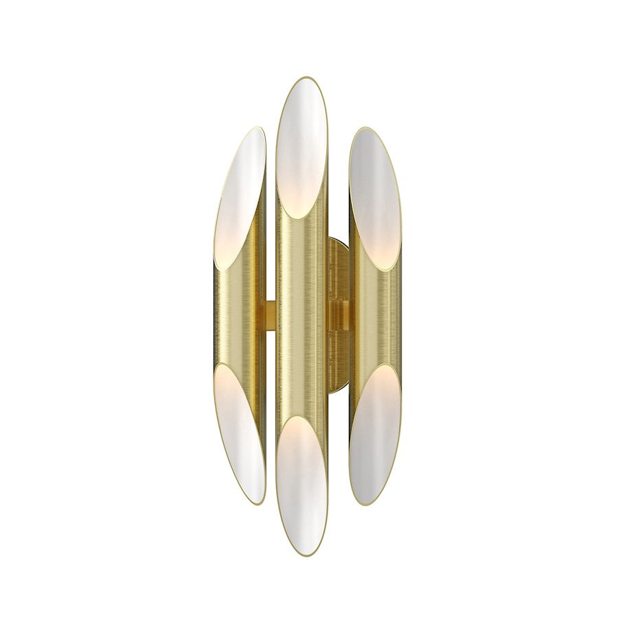 Sonneman Chimes 6 Light Triple Sconce, Satin Brass/Clear - 2043-38