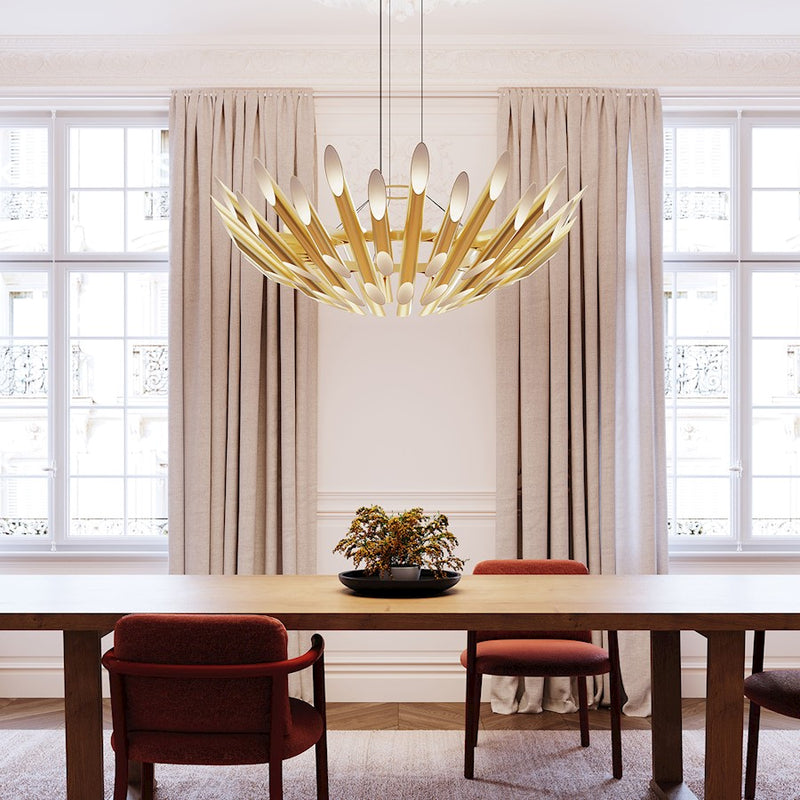 Sonneman Chimes 60 Light Round Pendant, Satin Brass/Clear