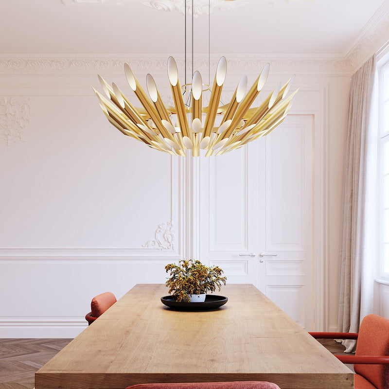 Sonneman Chimes 60 Light Round Pendant, Satin Brass/Clear