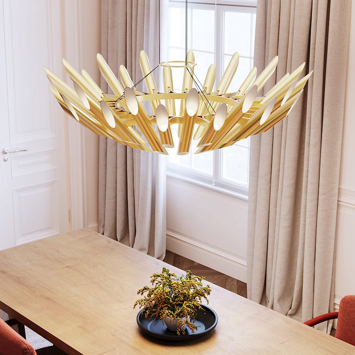 Sonneman Chimes 60 Light Round Pendant, Satin Brass/Clear