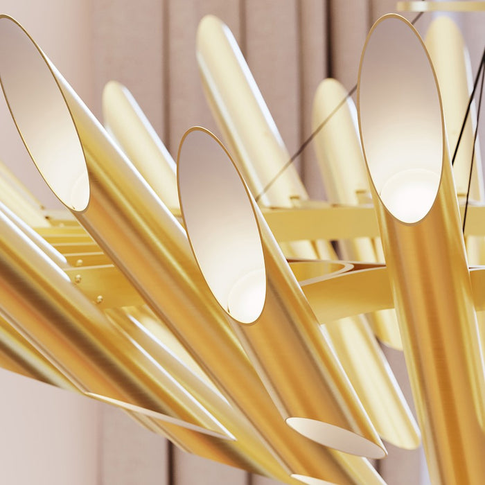 Sonneman Chimes 60 Light Round Pendant, Satin Brass/Clear