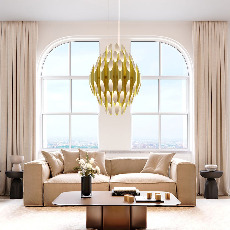 Sonneman Chimes 90 Light Pendant, Satin Brass/Clear