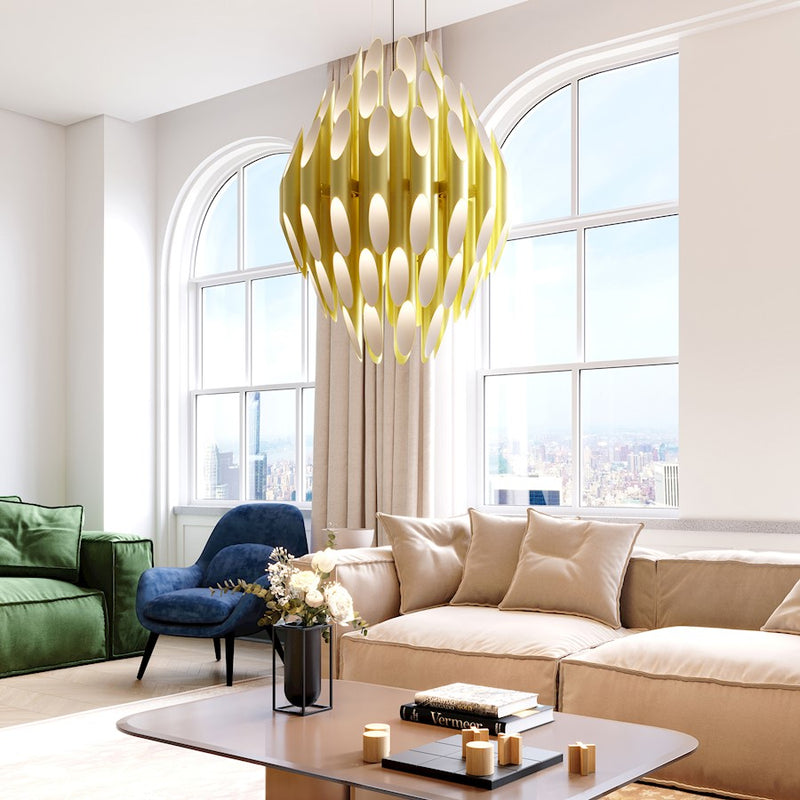 Sonneman Chimes 90 Light Pendant, Satin Brass/Clear