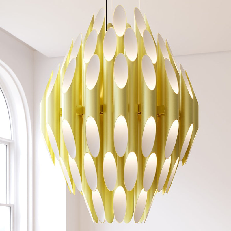 Sonneman Chimes 90 Light Pendant, Satin Brass/Clear