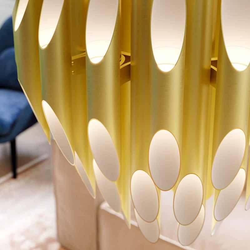 Sonneman Chimes 90 Light Pendant, Satin Brass/Clear