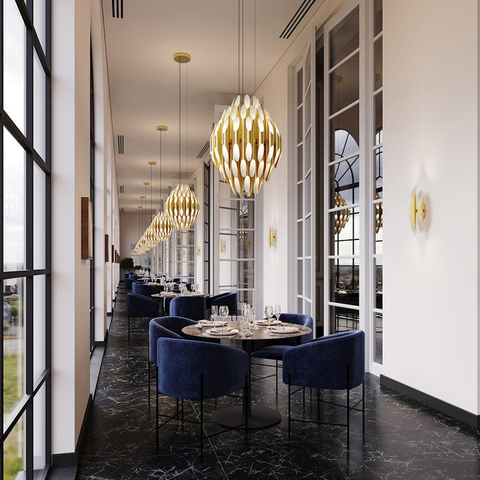 Sonneman Chimes 90 Light Pendant, Satin Brass/Clear